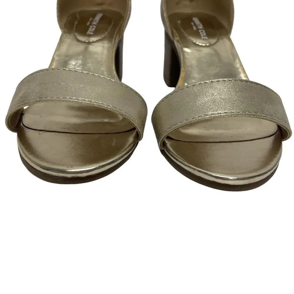 Kenneth Cole Sandals Metallic Gold Open Toe Zipper Heal Ankle Buckle Girl Size 1